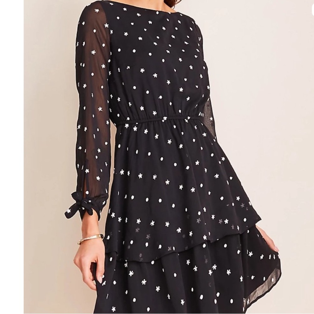 Ann Taylor Embroidered Flower Black Mini Dress